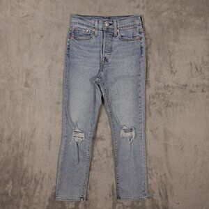 Levi’s Jeans Wedgie Straight Women's Size 25 Distressed Light Wash Blue‎ Denim